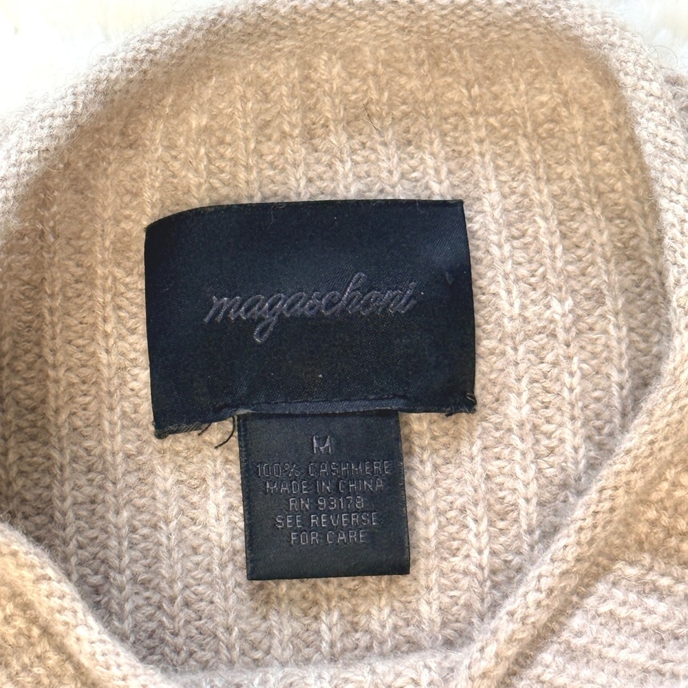 Magaschoni 100% Cashmere Mock Neck Dolman Sweater Taupe Beige Ribbed Mens M - Picture 6 of 6